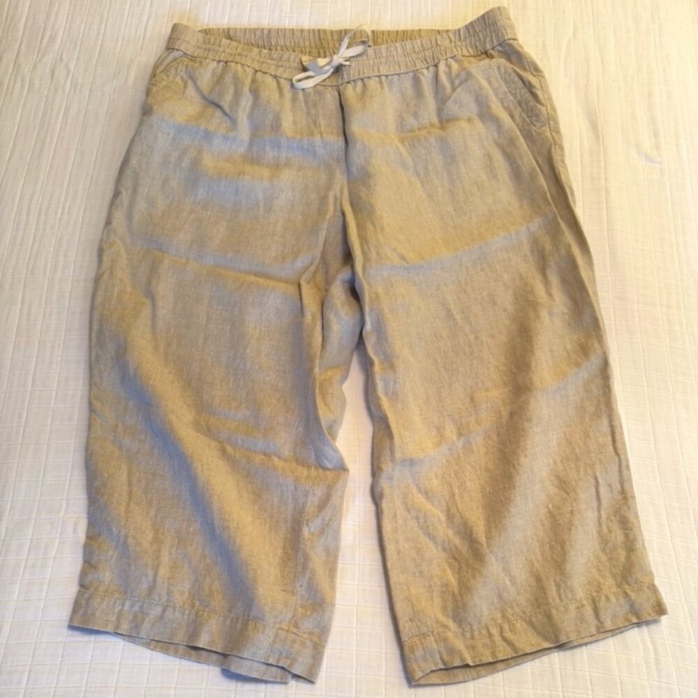 Talbots Washed Linen Wide Leg Crop Pants